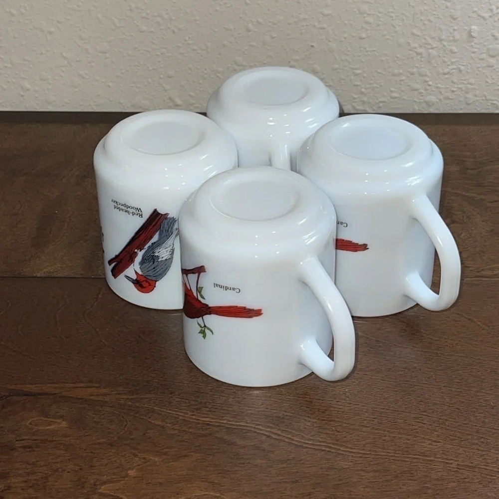4 cups w/ Cardinals Blue Birds Red headed woodpecker